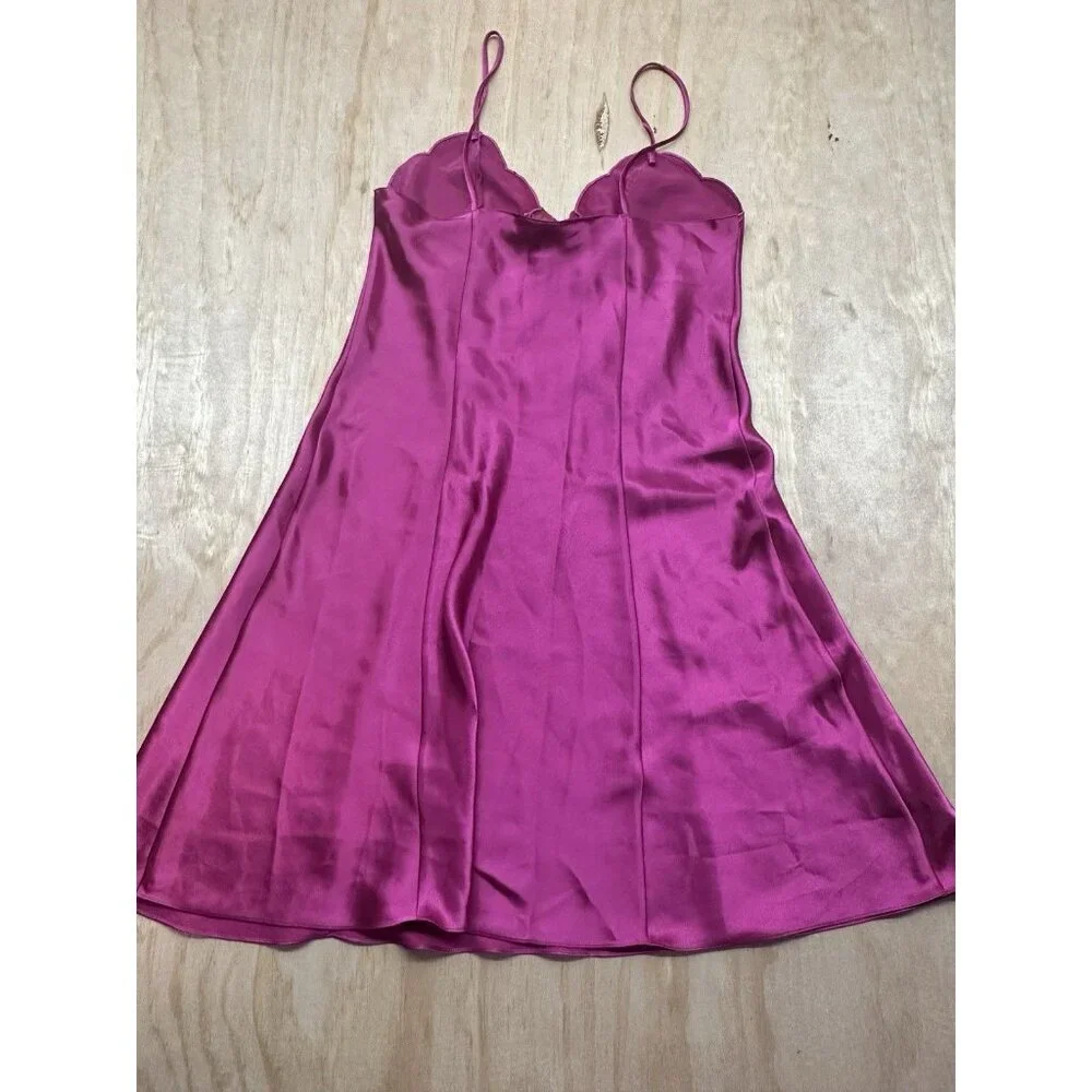 Vintage Erika Taylor Intimates Satin Slip Lingerie Mini Dress S Heart Cutout Y2K